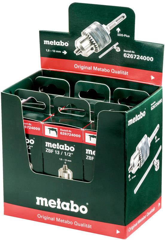 Een productverpakking van Metabo met een boorhouder. Opdruk 'Originele Metabo Kwaliteit', bevat artikelnummer 626724000.