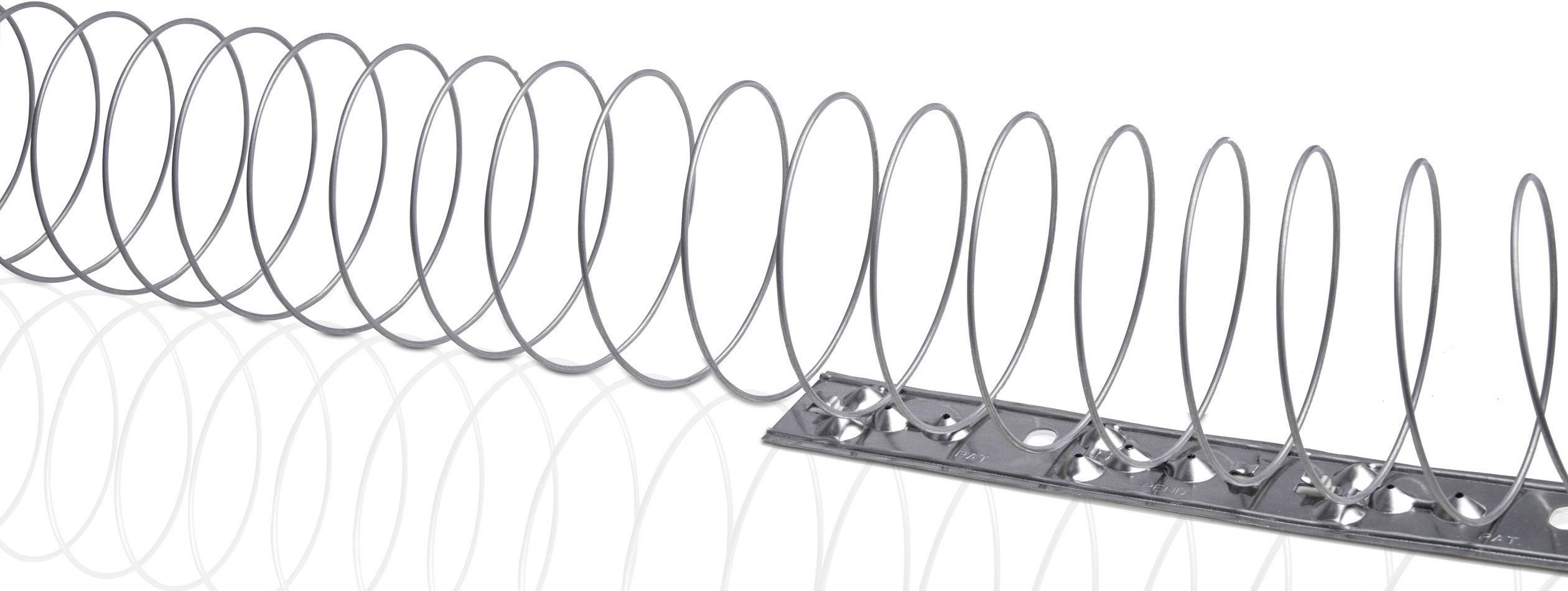 Een metalen spiraal is verticaal bevestigd op een rechthoekige basis. Hij dient als duijenafweersysteem.