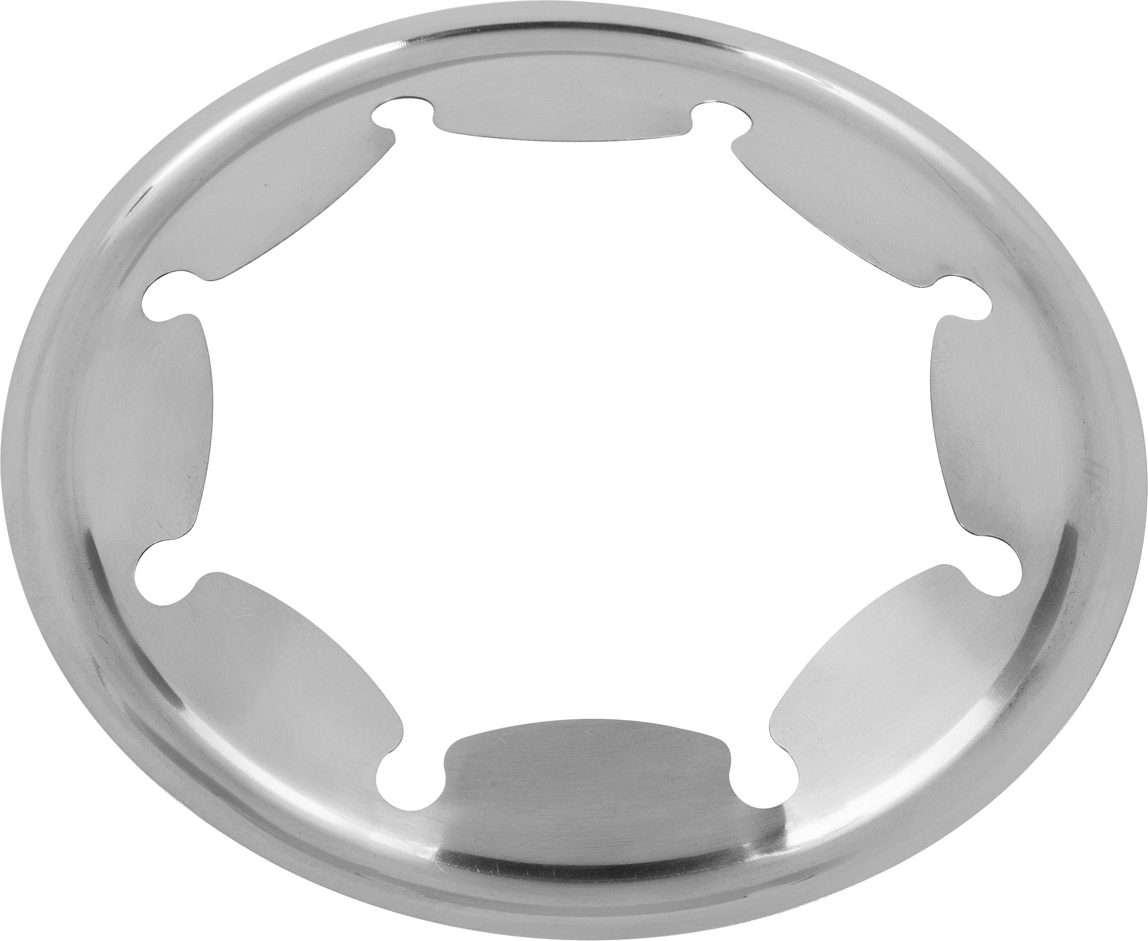 Metalen velgdop met vijf uitsparingen in een cirkelvormig patroon, glanzende afwerking.