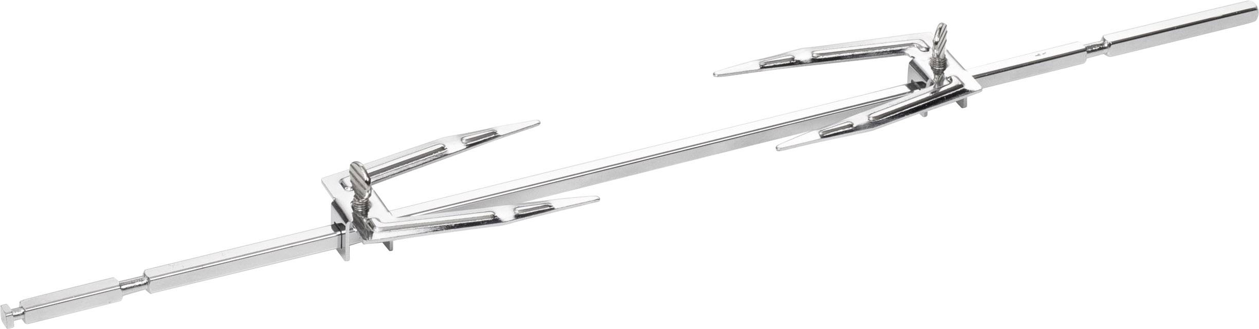 Metalen fysisch instrument met meerdere verstelbare armen, vermoedelijk bedoeld voor het vasthouden of meten in een laboratoriumomgeving.