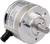Een optische incrementele rotary encoder van metaal met kabelaansluiting. Voorzien van modelnummer, spanning en gebruiksdoel.