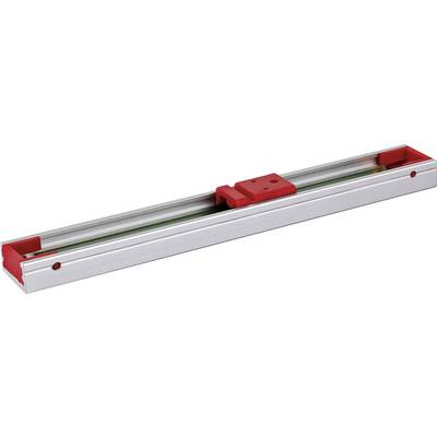 Een lineair metalen meetsysteem met rode geleider voor precisiemetingen. Voornamelijk gebruikt in industriële toepassingen.