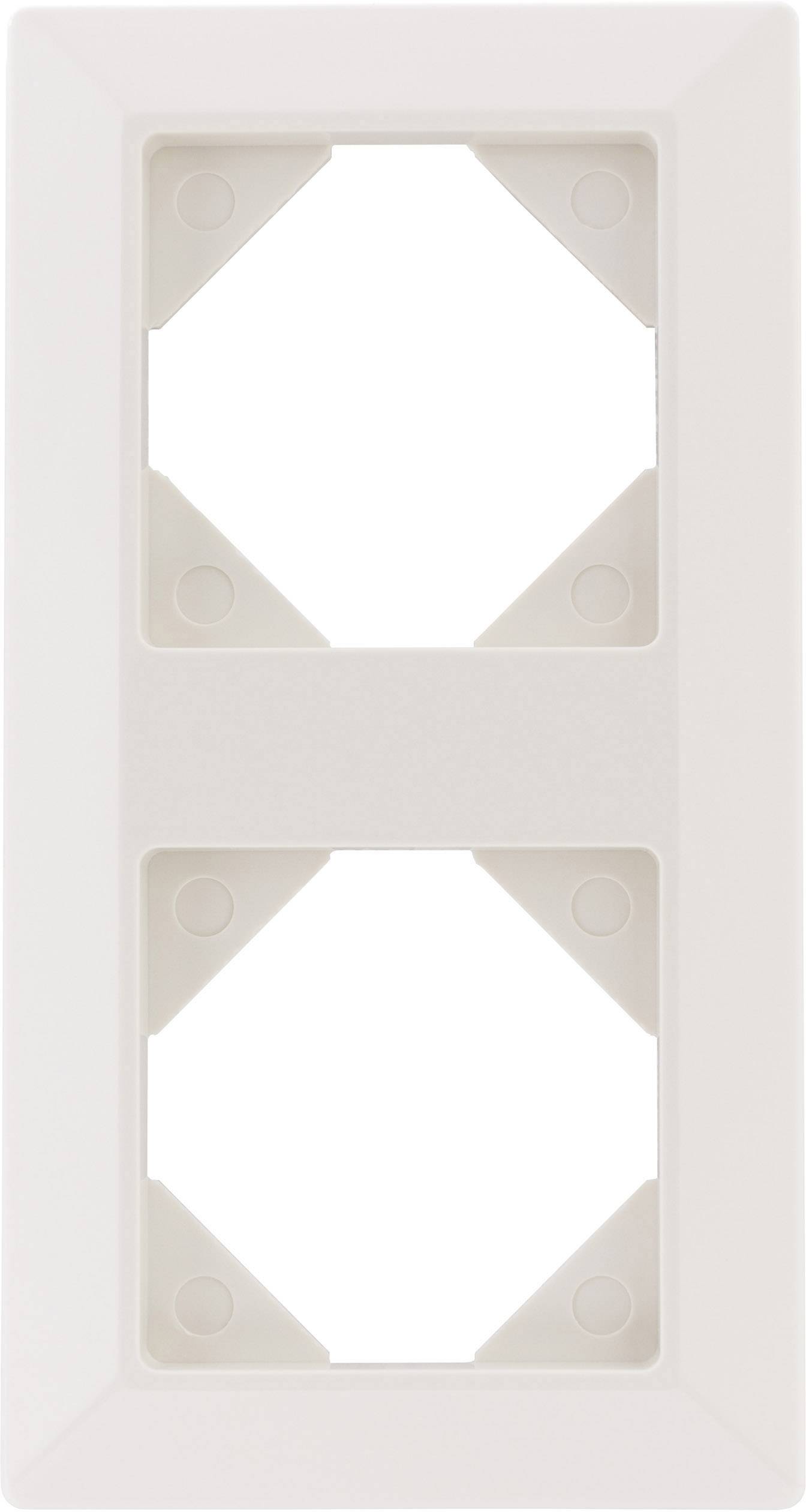 Witte dubbele afdekplaat voor twee stopcontacten, verticaal geplaatst. Ideaal voor moderne woninginstallaties.