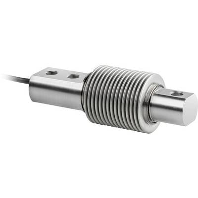 Een cilindrische metalen druksensor met golfstructuur en kabelaansluiting. Ideaal voor het meten van krachten of druk.