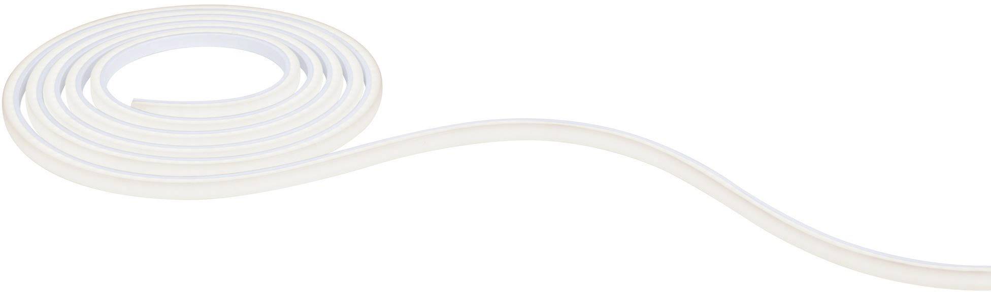 Een opgerolde, witte LED-lichtstrip die zich naar rechts uitrolt.