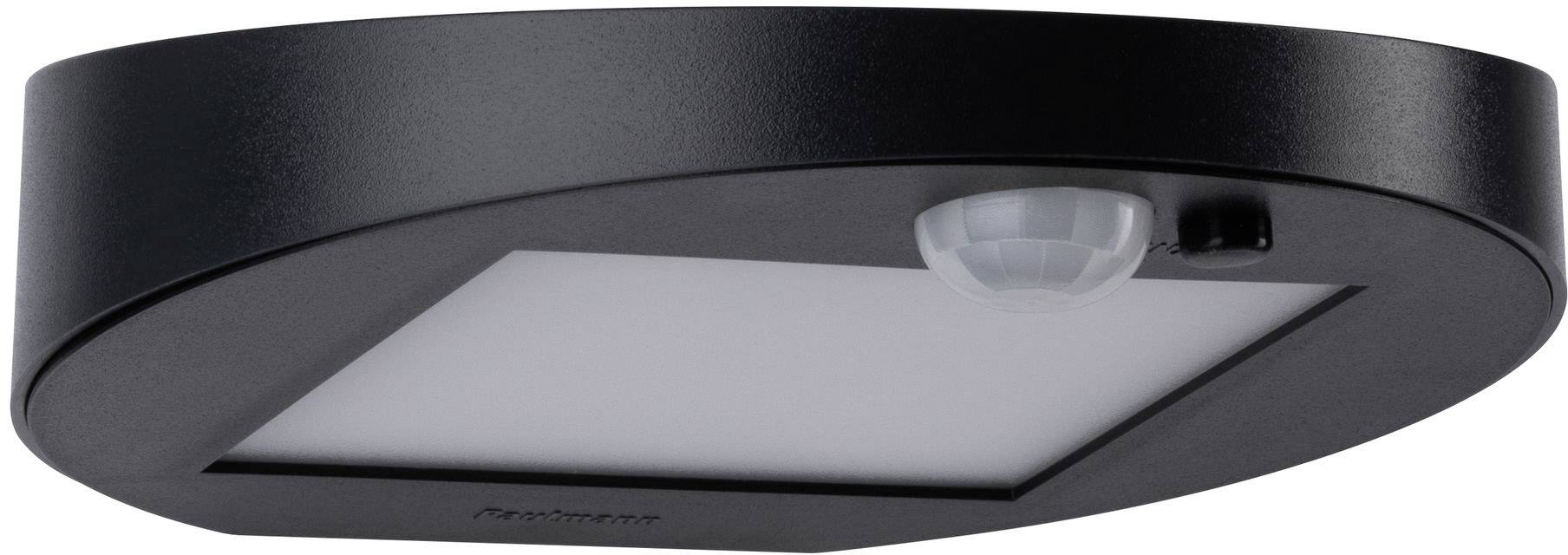 Plafondlamp in het zwart met geïntegreerde bewegingssensor en wit lichtpaneel, geschikt voor moderne interieurs.