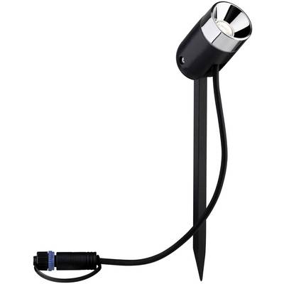 Buitenspot met metalen behuizing, grondpen en kabel. Ideaal voor het verlichten van tuinen of paden.
