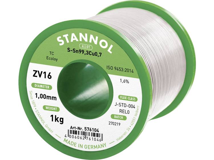 Stannol ZV16 Soldeertin, loodvrij loodvrij Sn0.7Cu 1000 g 1.0 mm