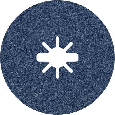 Een blauw, rond symbool met een witte cirkel in het midden en zes stervormige punten eromheen.