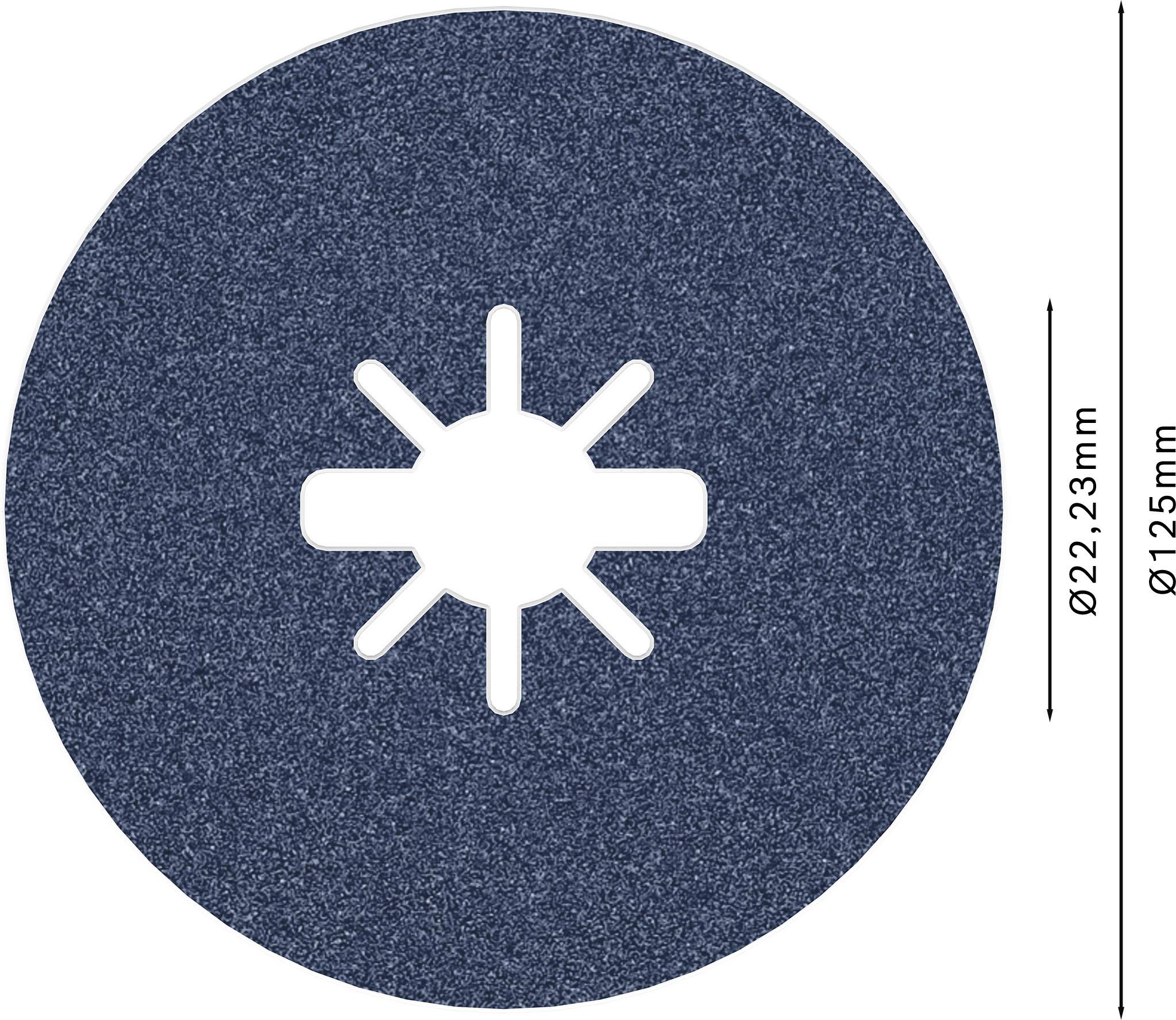 Slijpschijf met een diameter van 125 mm, centraal gat van 22,23 mm, uitgerust met stervormige ventilatieopening.