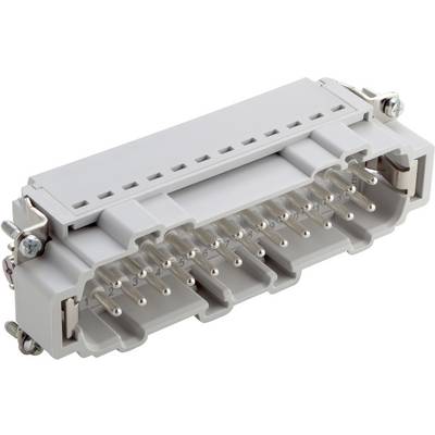 Industriële rechthoekige connector, grijs, met meerdere metalen pinnen; geschikt voor industriële toepassingen.