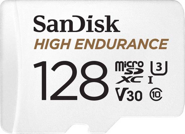 SanDisk High Endurance Monitoring microSDXC-kaart  128 GB Class 10, UHS-I, UHS-Class 3, v30 Video Speed Class Incl. SD-adapter