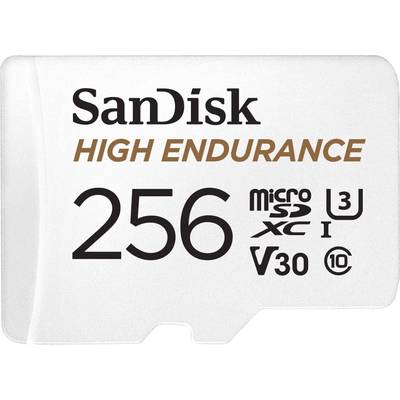 SanDisk High Endurance geheugenkaart 256 GB, geschikt voor videobewakingsapparatuur, met microSDXC, Klasse 10, UHS-I, V30.
