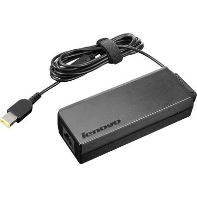 Zwarte Lenovo-oplader met kabel en rechthoekige aansluiting.