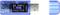 Blauwe USB-spanning- en stroommeter toont '05.24V' en '1.068A' op een digitaal display met aanvullende technische gegevens.