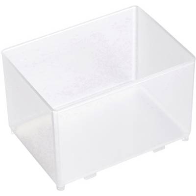 Transparante plastic container, rechthoekig, zonder deksel, gebruikt voor opslag of organisatie.