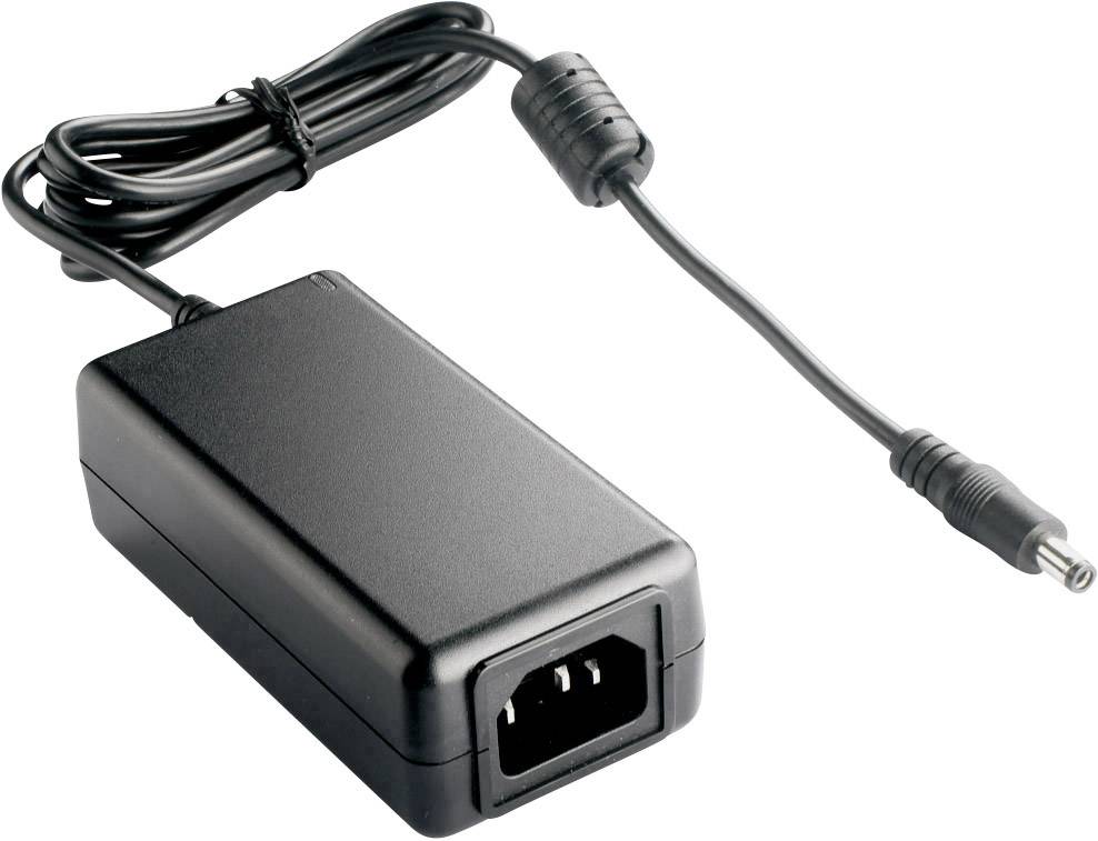 Een zwarte voedingsadapter met kabel en stekkerverbinding. Het is bedoeld voor de stroomvoorziening van elektronische apparaten.
