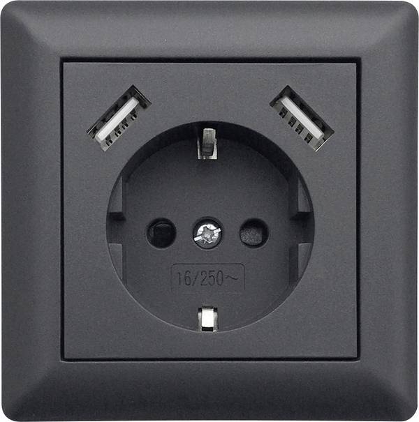 LEDmaxx USB1003 1-voudig Stopcontact (onderbouw)  Met USB, Aanraakbeveiliging  Antraciet