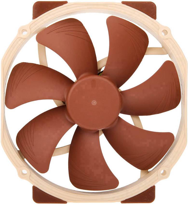 Een bruine computerventilator met zes grote bladen in een beige frame, zorgt voor koeling door luchtstroom.