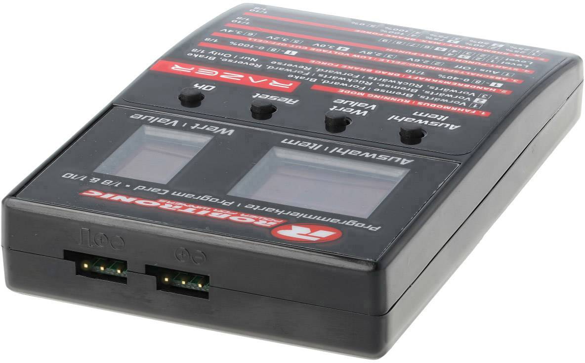 Een lader voor balansaccu's met twee schermen ter weergave van laadgegevens.