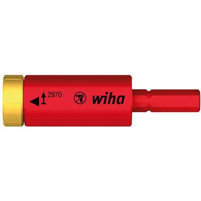 'Rode Wiha blindklinknagel-opzetstuk met opschrift 2970 en pictogram voor geen eigen beweging. Goudkleurige dop links.'