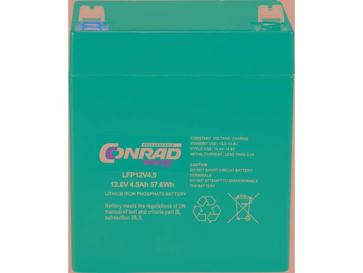 Conrad energy CE-12-4.5 Speciale oplaadbare batterij LiFePo-blok Platte stekker LiFePO4 12.8 V 4500 