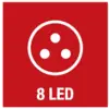'Drie punten in een cirkel, gemarkeerd met 8 LED.'