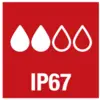 'IP67-symbool toont waterdruppel, staat voor bescherming tegen stof en tijdelijk onderdompelen in water.'