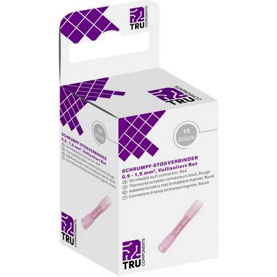 Krimp-verbindingsmof-verpakking van TRU Components met opdruk '10 stuks, 0,5 - 1,5 mm² Volledig geïsoleerd Rood'.