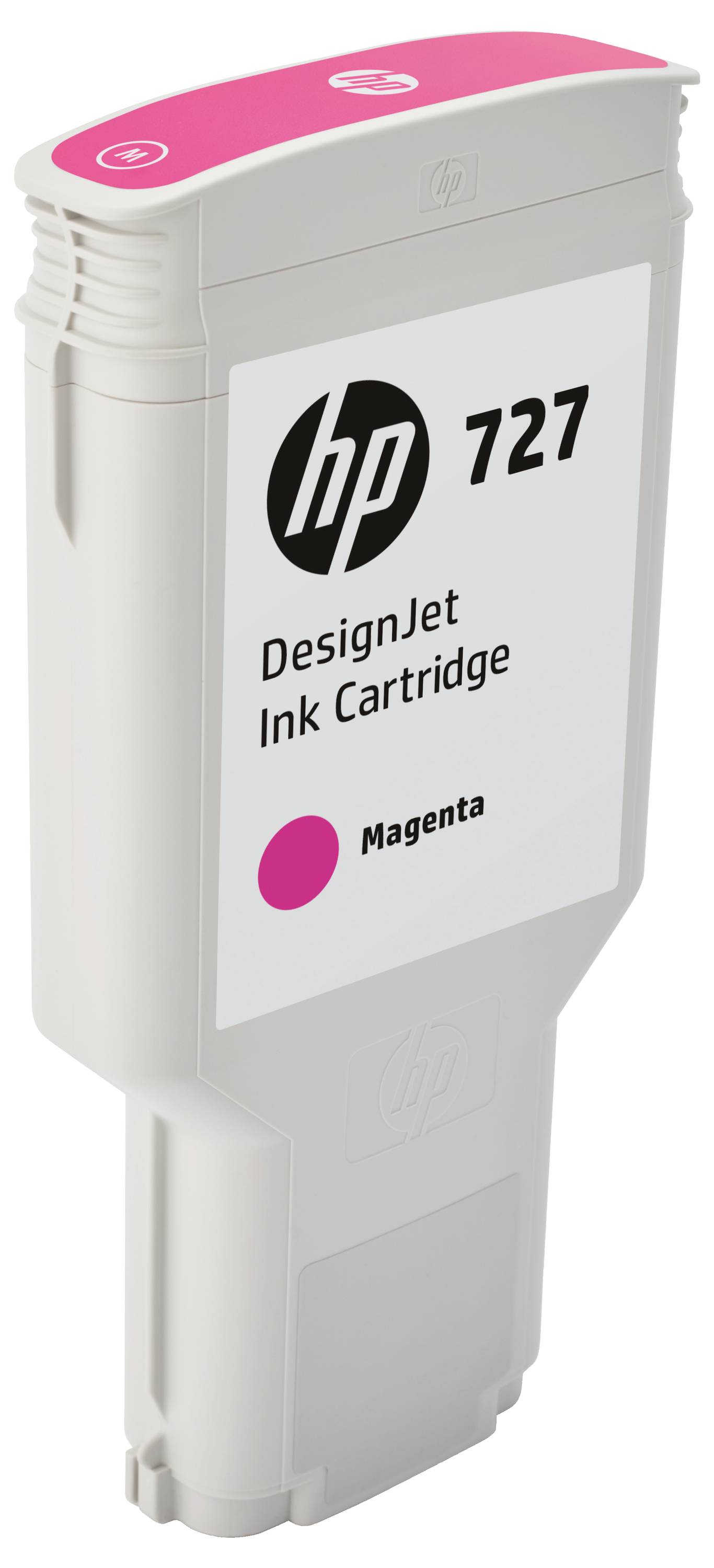 HP 727 DesignJet magenta inktcartridge weergegeven rechtop op een witte achtergrond.
