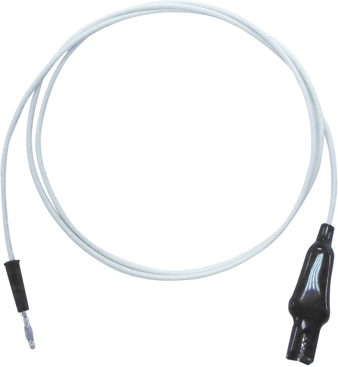 Een wit elektrokabel met geïsoleerde stekkers aan beide uiteinden.