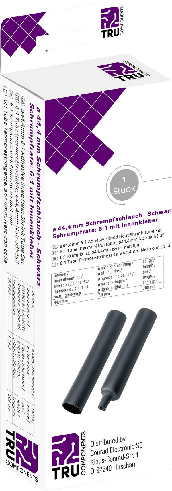 TRU COMPONENTS T1904CA049 Krimpkous met lijm Zwart 44.40 mm 7.40 mm Krimpverhouding:6:1 1 stuk(s)