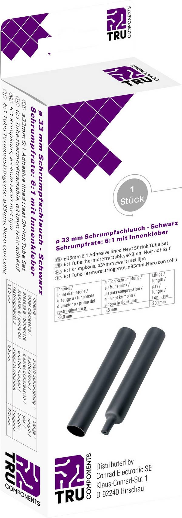 TRU COMPONENTS T1904CA048 Krimpkous met lijm Zwart 33 mm 5.50 mm Krimpverhouding:6:1 1 stuk(s)