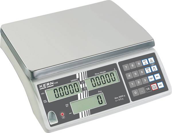 Kern CXB 6K0.5+C CXB 6K0.5+C Telweegschaal Kalibratie (DAkkS) Weegbereik (max.) 6 kg Resolutie 0.5 g werkt op een accu, werkt op het lichtnet Zilver