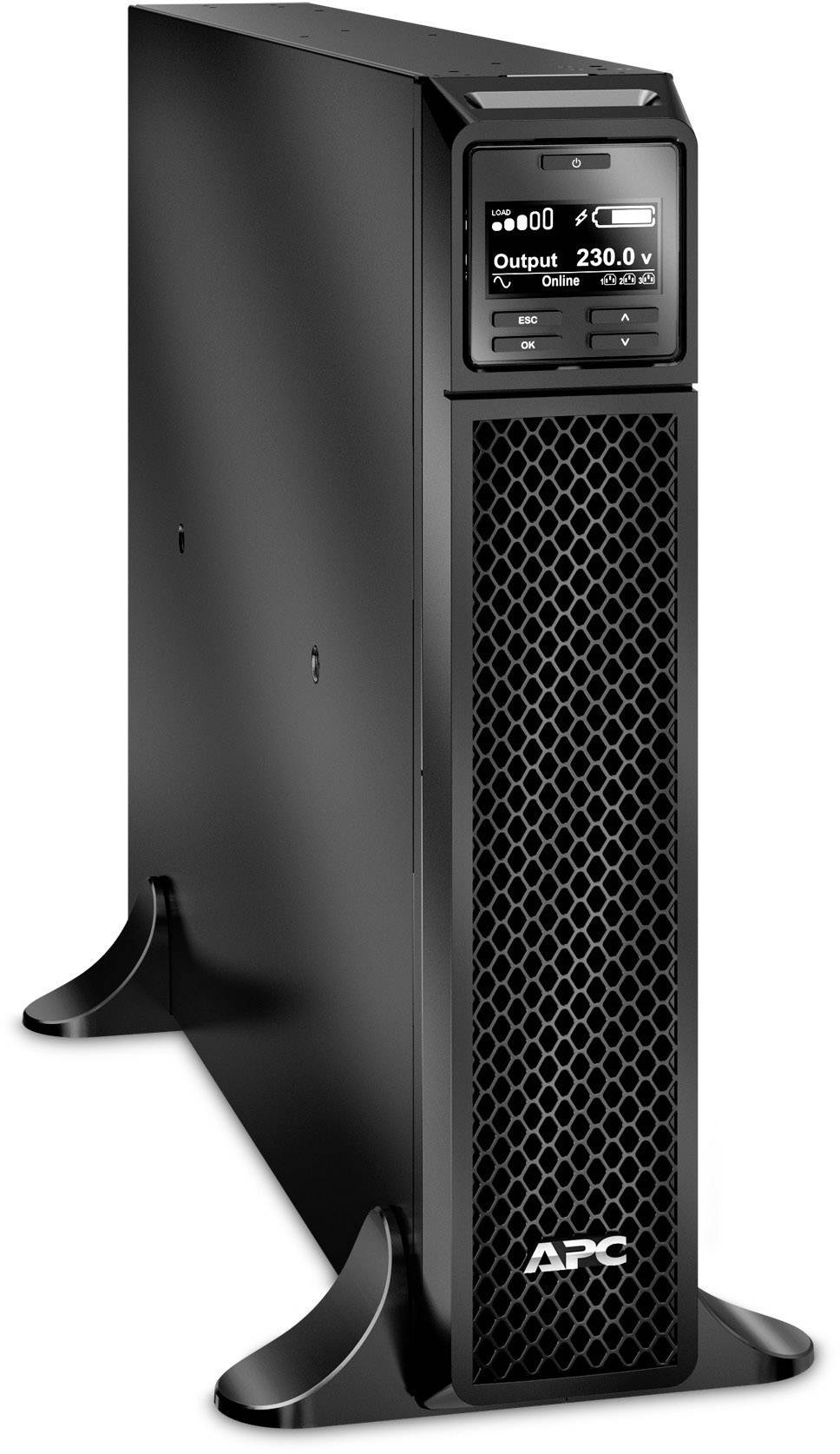 USV-apparaat (ononderbroken stroomvoorziening) in het zwart met display dat 'Output 230V' weergeeft, rechtop staand.