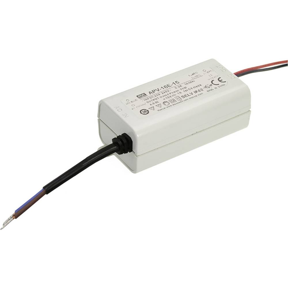 Mean Well APV-16E-15 LED-driver Constante spanning 15 W 0 - 1 A 15 V/DC Overbelastingsbescherming, Overspanning