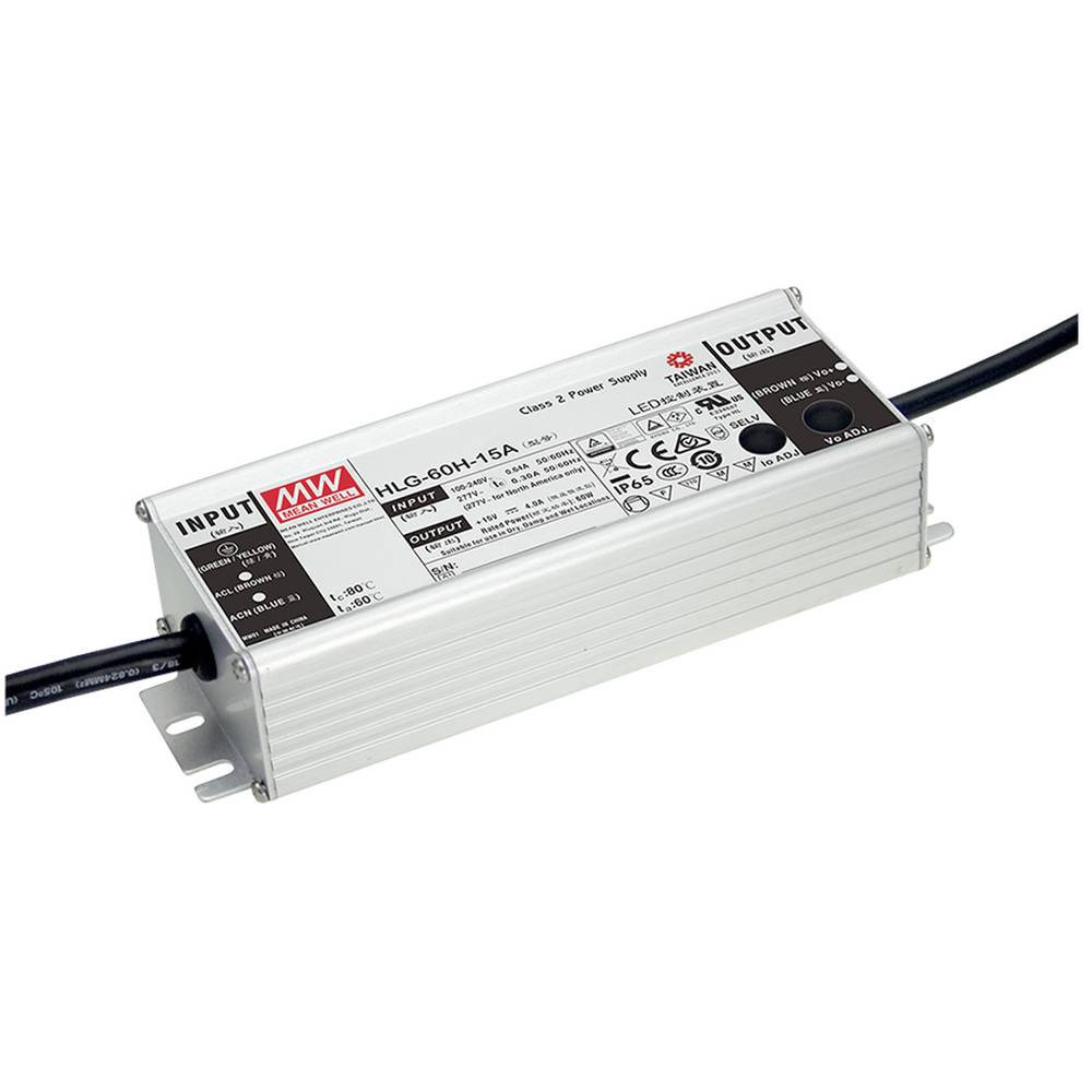 Mean Well HLG-60H-24AB LED-driver Constante spanning 60 W 1.5 - 2.5 A 22 - 27 V/DC Dimbaar, 3-in-1 dimmer, Instelbaar, PFC-schakeling, Outdoor,