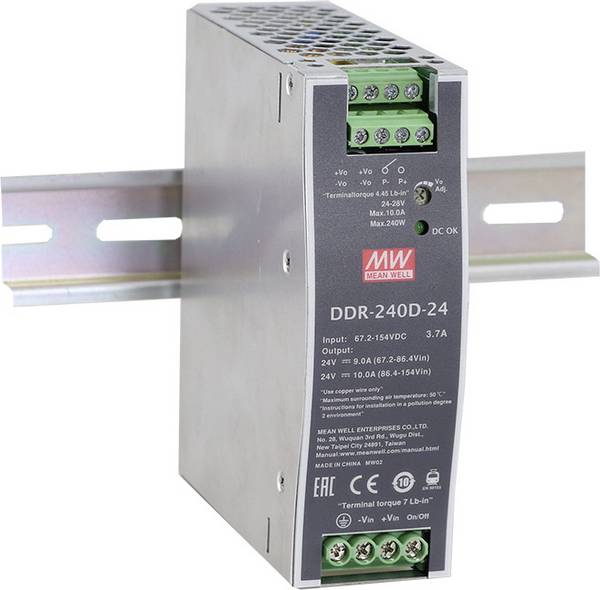 MEAN WELL DDR-240C-24 DIN-rail DC/DC-converter  24 V/DC 10 A 240 W Aantal uitgangen:1 x  Inhoud 1 stuk(s)