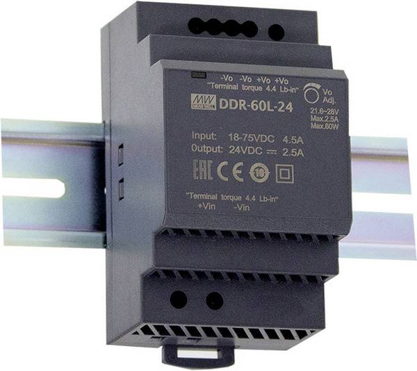 MEAN WELL DDR-60G-12 DIN-rail DC/DC-converter  12 V/DC 5 A 60 W Aantal uitgangen:1 x  Inhoud 1 stuk(s)