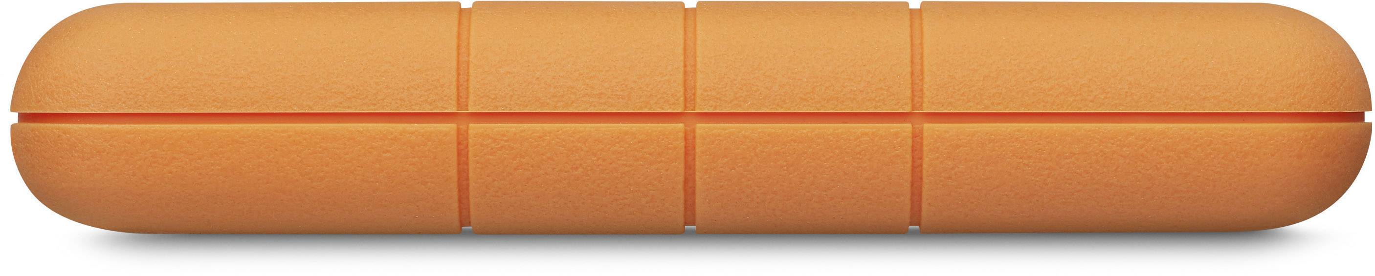 Externe harde schijf met oranje, schokbestendige behuizing.