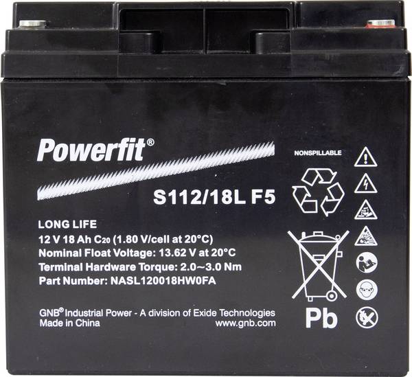 GNB Powerfit Powerfit S112/18L F5 Loodaccu 12 V 18 Ah Loodvlies (AGM) (b x h x d) 181.5 x 167.5 x 77 mm M6-schroefaansluiting Onderhoudsvrij