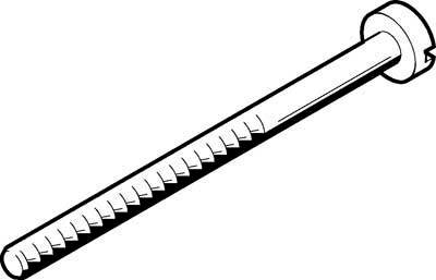 Lijntekening van een spiraalplug met een geribde schacht en een afgeronde kop, toont details voor technische toepassingen.