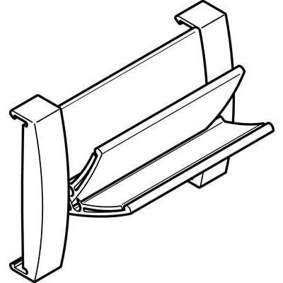 Een technische tekening van een wandplank met twee zijdelingse bevestigingen en een gewelfd legoppervlak.