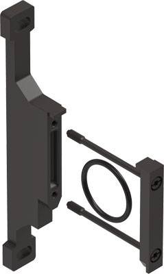 Metalen montagesets met bevestigingsbeugel en schroeven, geschikt voor montage op een oppervlak.