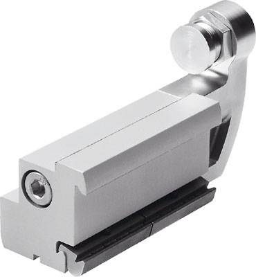 Metalen onderdeel met hefboommechanisme en schroefbevestiging, vermoedelijk een machinedeel of bevestigingsonderdeel voor technische toepassingen.