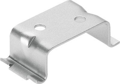 Metalen klem met twee bevestigingsgaten, vermoedelijk voor montage of bevestiging van voorwerpen.
