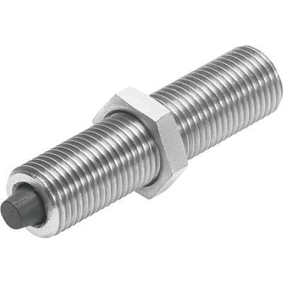 Een metalen cilindersensor met schroefdraad en vierkante moer, gericht op latere installatie in mechanische toepassingen.