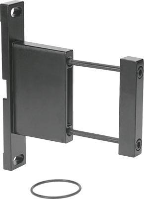 Zwart metalen grendelslot met rechthoekige vorm, bestaande uit een vast en een beweegbaar onderdeel, evenals een O-ring.