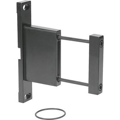 Zwart metalen grendelslot met rechthoekige vorm, bestaande uit een vast en een beweegbaar onderdeel, evenals een O-ring.