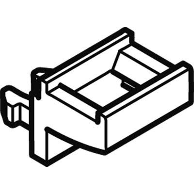'Zwart-witte technische tekening van een rechthoekig mechanisch onderdeel met een zijdelingse schroefverbinding en vergrendelingsfunctie.'